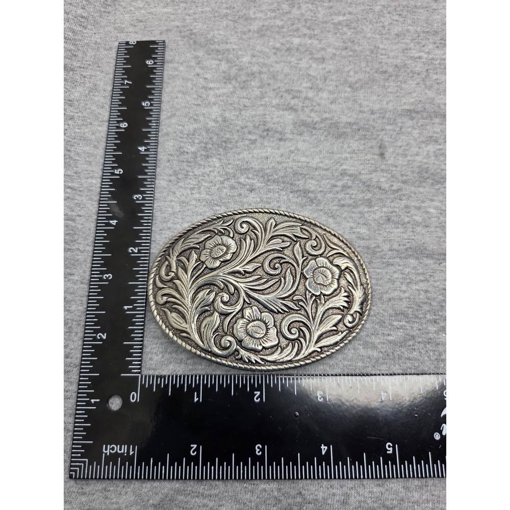 Large Floral Filigree Southwestern Rope Rodeo Flower Belt Buckle Western - Picture 4 of 7